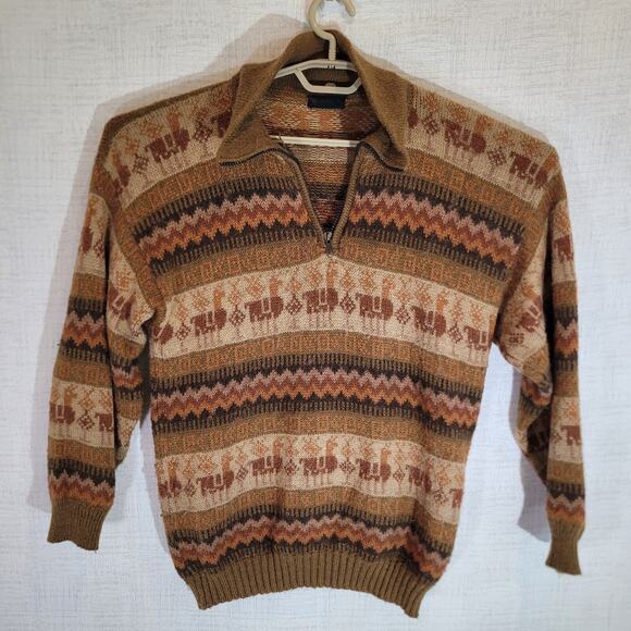Alpaca Wool Sweater Adult Small Handmade in Peru Multicolor Full Zip Llama EUC - Picture 1 of 7
